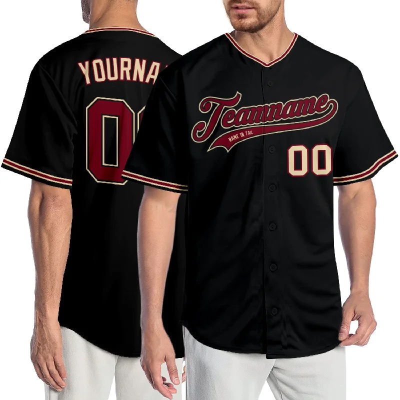 Baseball Jersey for Local Baseball League Gear-Custom Black Crimson-City Cream Authentic Baseball Jersey