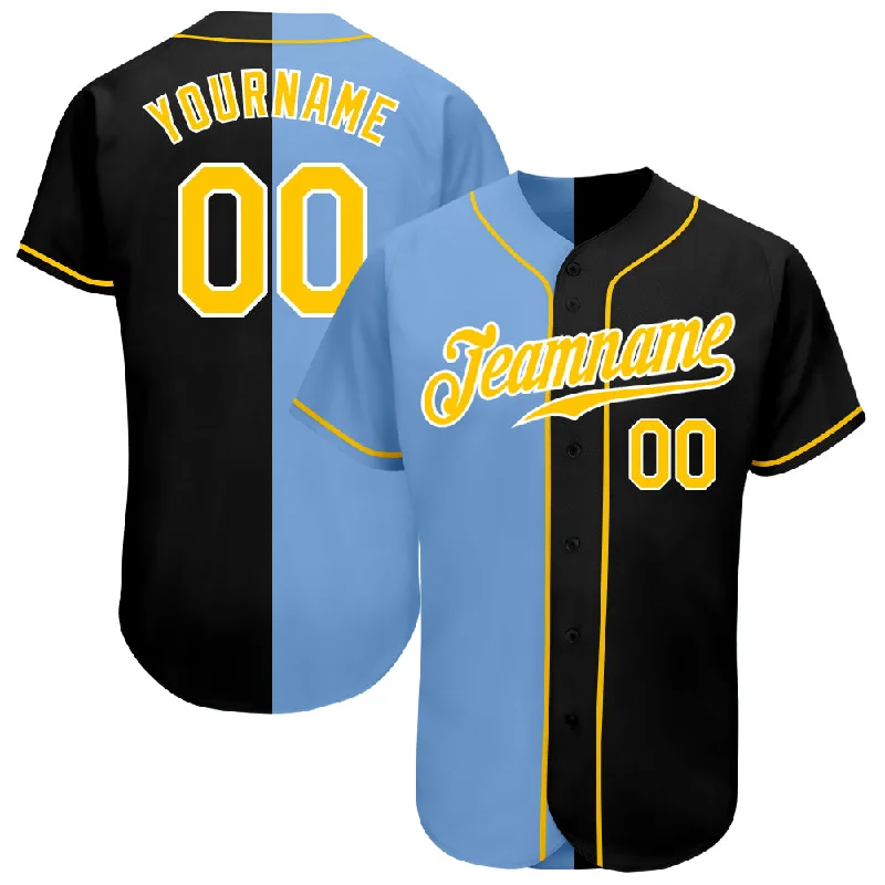 Baseball Jersey for Baseball Jersey Customization-Custom Black Gold-Light Blue Authentic Split Fashion Baseball Jersey