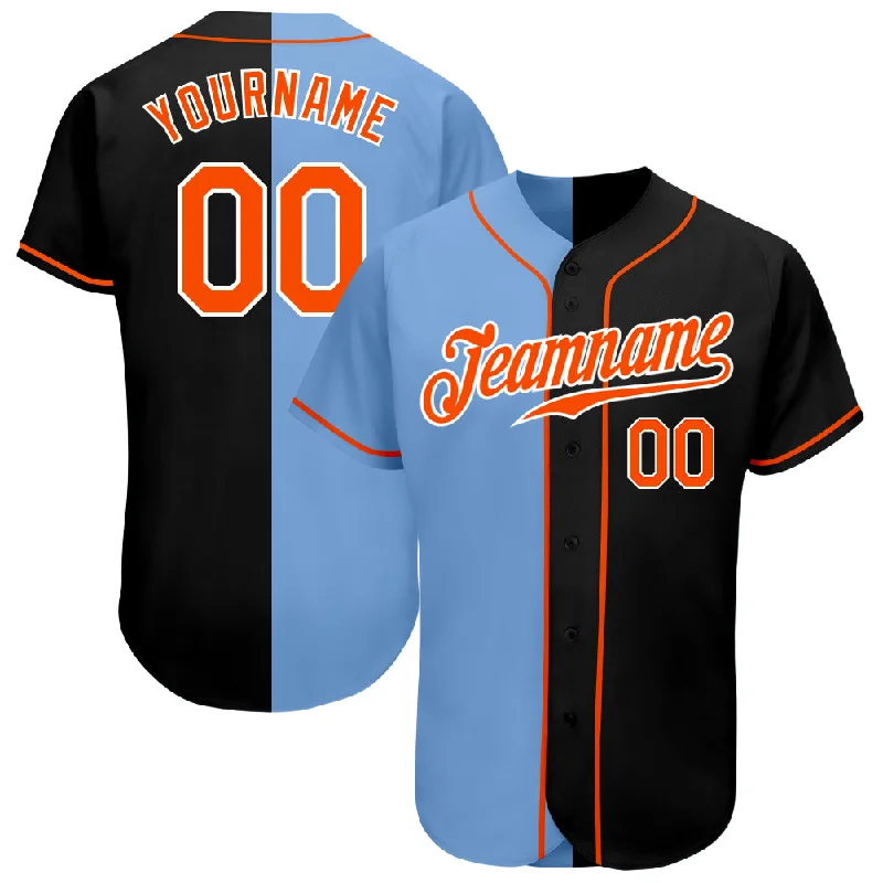 Baseball Jersey for Personalized Jerseys for School Teams-Custom Black Orange-Light Blue Authentic Split Fashion Baseball Jersey