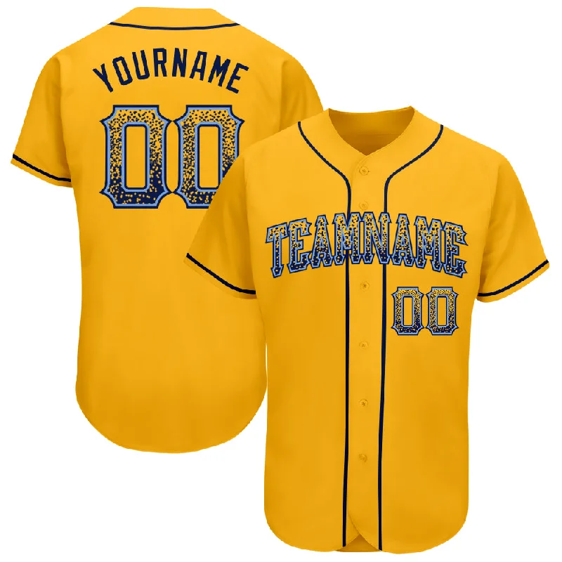 Baseball Jersey for Personalized Apparel for Baseball Games-Custom Gold Navy-Light Blue Authentic Drift Fashion Baseball Jersey