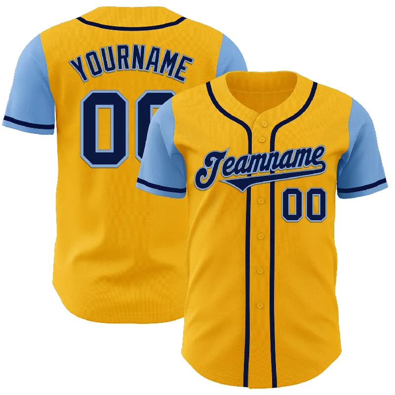 Baseball Jersey for Personalized Team Jerseys-Custom Gold Navy-Light Blue Authentic Two Tone Baseball Jersey