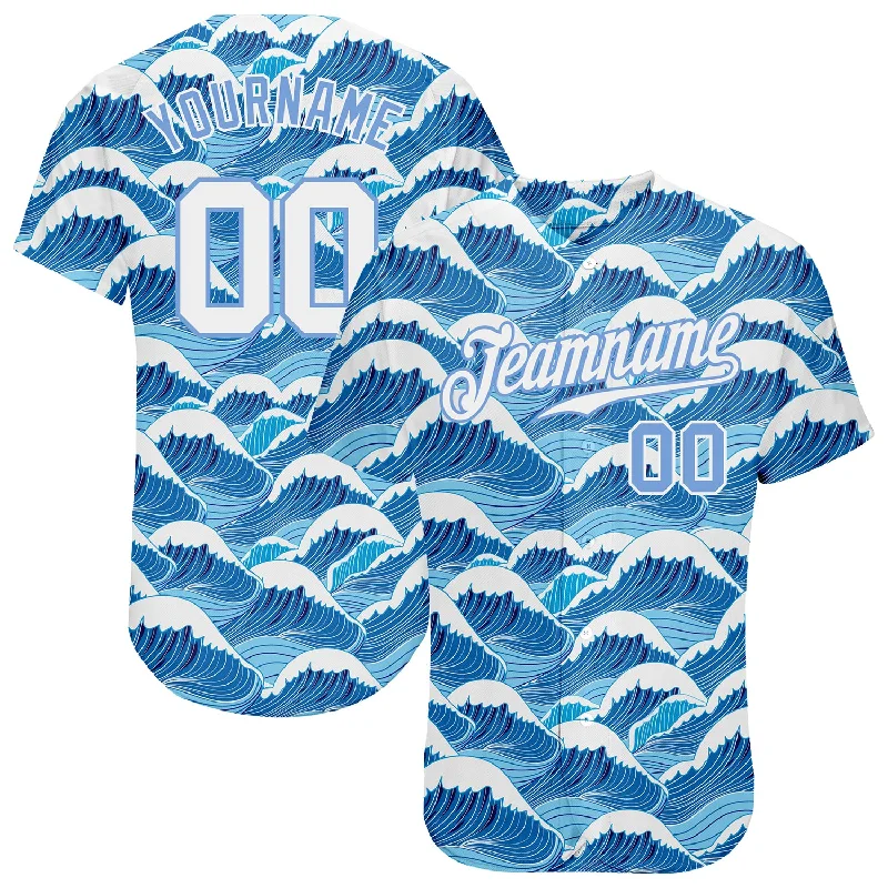 Baseball Jersey for Personalized Sports Apparel for Kids-Custom Light Blue White-Light Blue 3D Pattern Design Waves Authentic Baseball Jersey