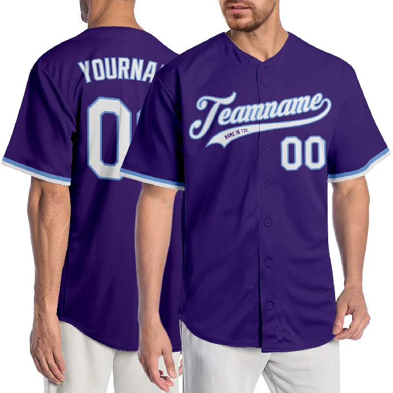 Baseball Jersey for Holiday Gifts-Custom Purple White-Light Blue Authentic Baseball Jersey