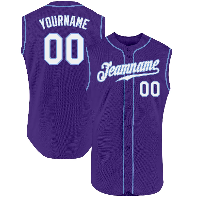 Baseball Jersey for Special Edition Baseball Fan Gear-Custom Purple White-Light Blue Authentic Sleeveless Baseball Jersey