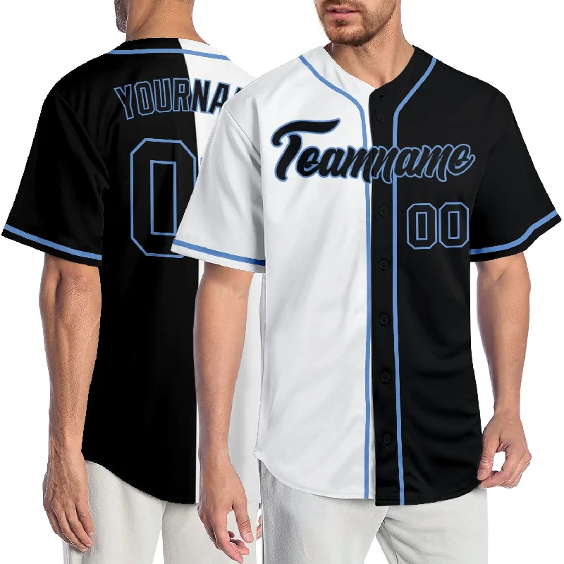 Baseball Jersey for Retro Fan Gear-Custom White Black-Light Blue Authentic Split Fashion Baseball Jersey