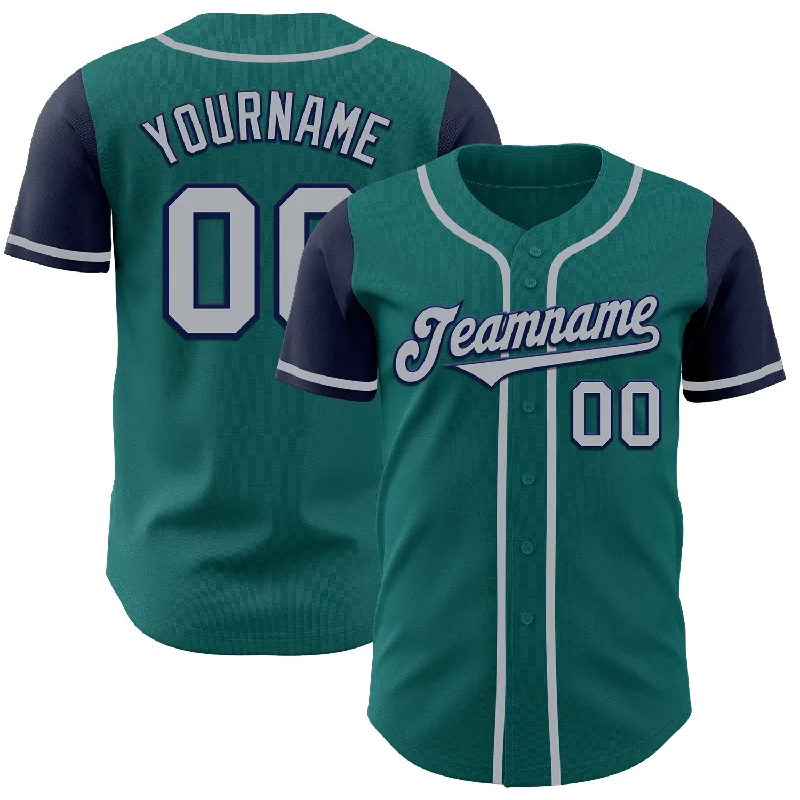 Baseball Jersey for Special Event Apparel-Custom Teal Gray-Navy Authentic Two Tone Baseball Jersey