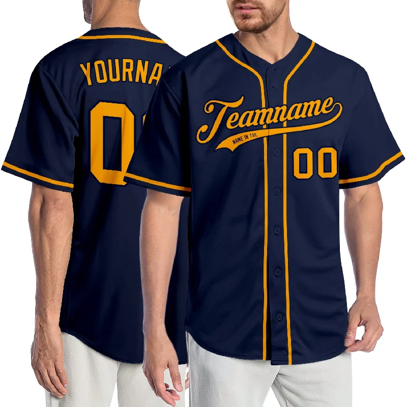 Baseball Jersey for Large Group Orders-Custom Navy Gold Authentic Baseball Jersey