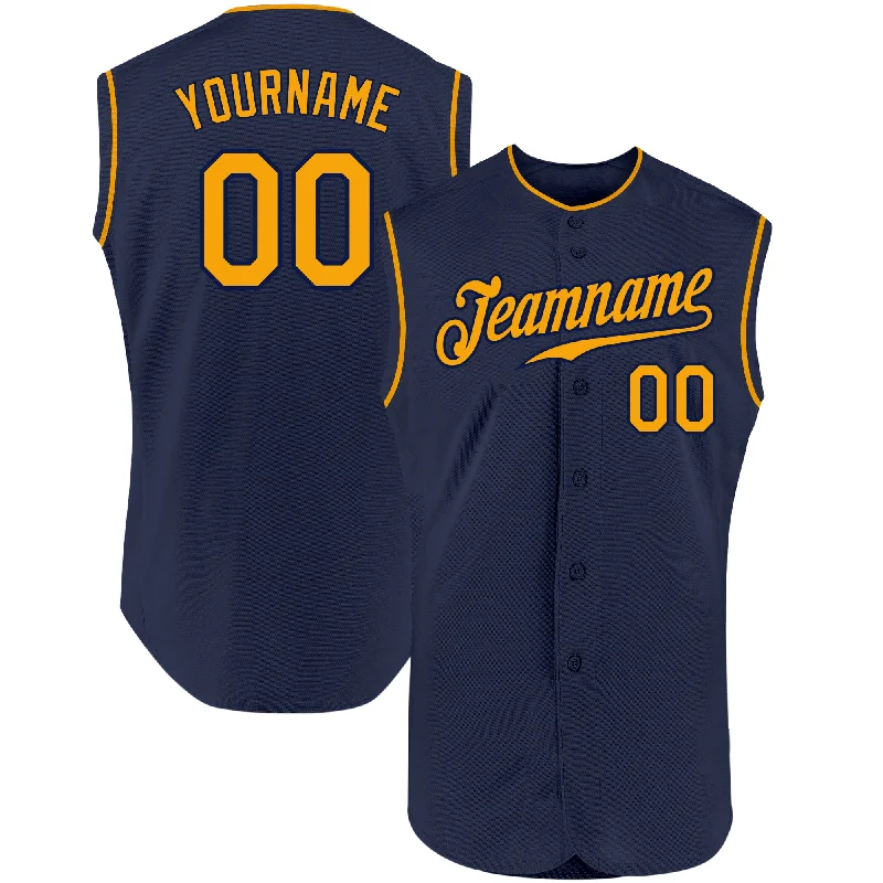 Custom Baseball Jersey for Teams-Custom Navy Gold Authentic Sleeveless Baseball Jersey