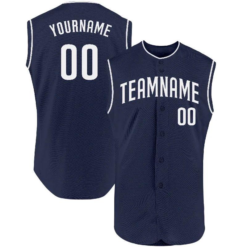 Baseball Jersey for Kids-Custom Navy White Authentic Sleeveless Baseball Jersey