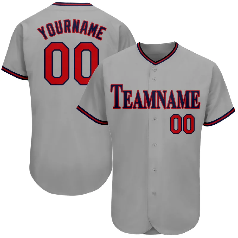 Baseball Jersey for Supporter Gear-Custom Gray Red-Navy Authentic Baseball Jersey