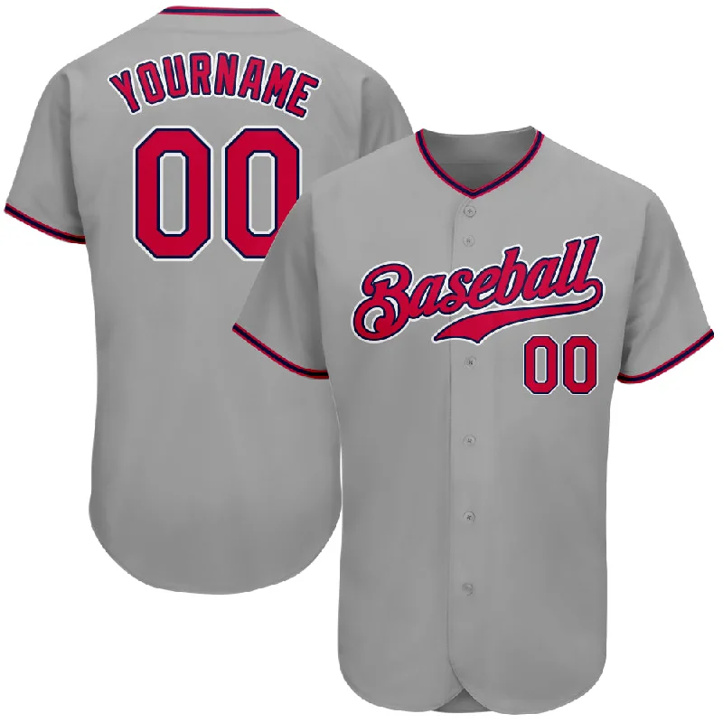 Baseball Jersey for Local Baseball Leagues-Custom Gray Red-Navy Authentic Baseball Jersey