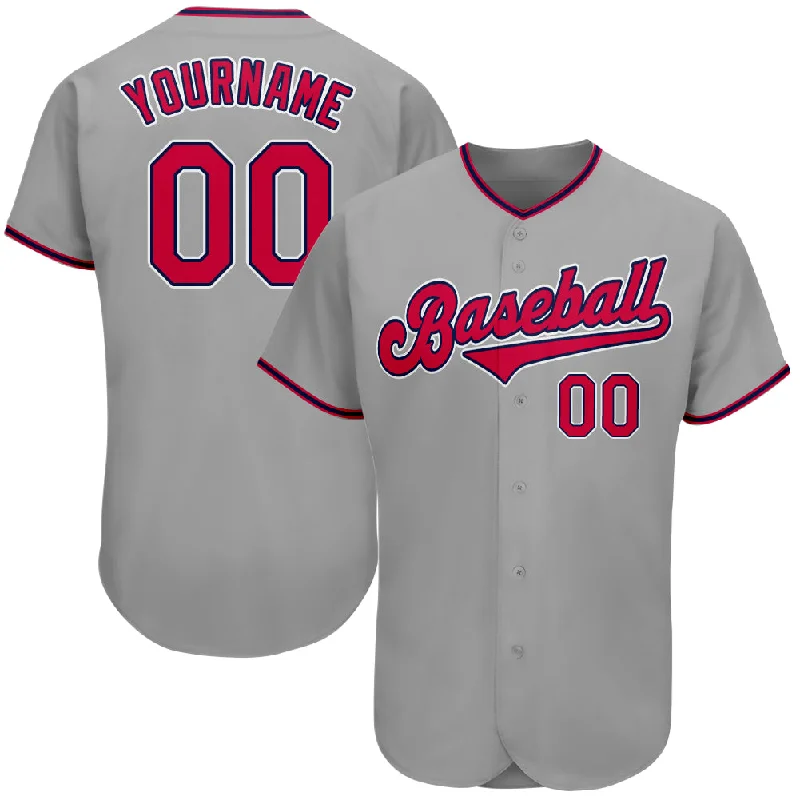 Baseball Jersey for Personalized Player Names-Custom Gray Red-Navy Authentic Baseball Jersey