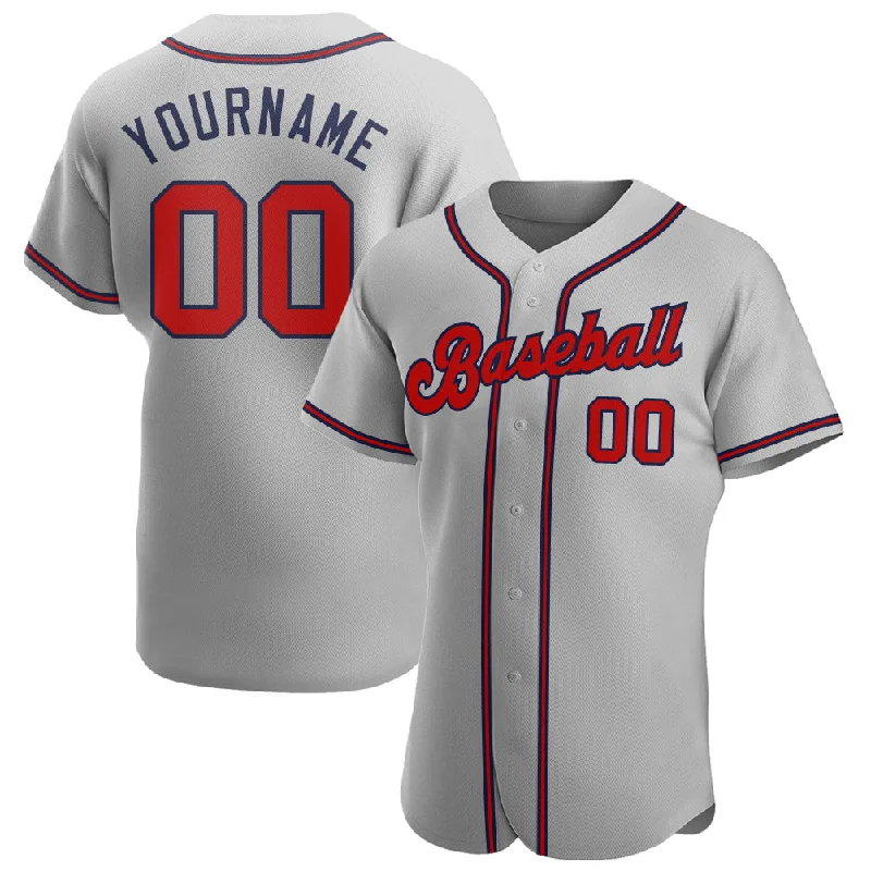 Baseball Jersey for End-of-Season Gifts-Custom Gray Red-Navy Authentic Baseball Jersey