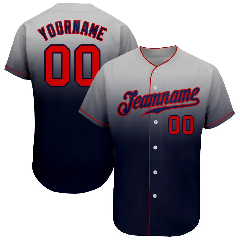 Baseball Jersey for Game Day-Custom Gray Red-Navy Authentic Fade Fashion Baseball Jersey