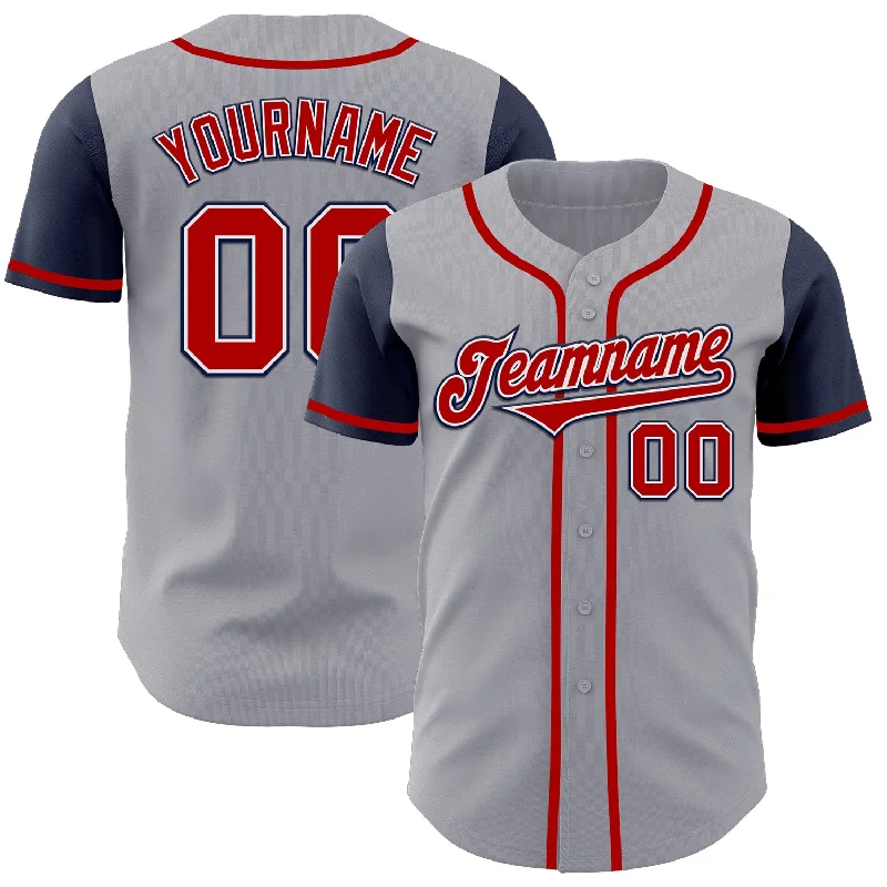 Baseball Jersey for Customized Baseball Apparel-Custom Gray Red-Navy Authentic Two Tone Baseball Jersey