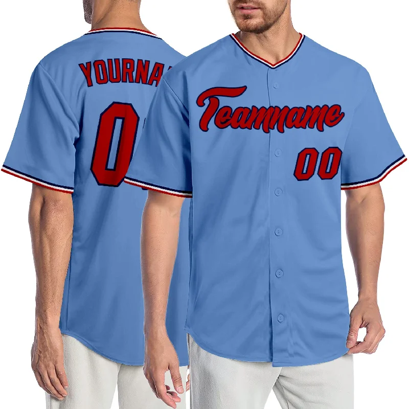 Baseball Jersey for High School Baseball Gear-Custom Light Blue Red-Navy Authentic Baseball Jersey