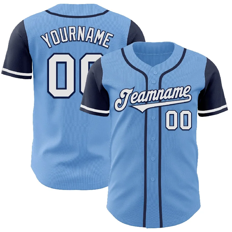 Baseball Jersey for Customizable Fan Apparel-Custom Light Blue White-Navy Authentic Two Tone Baseball Jersey