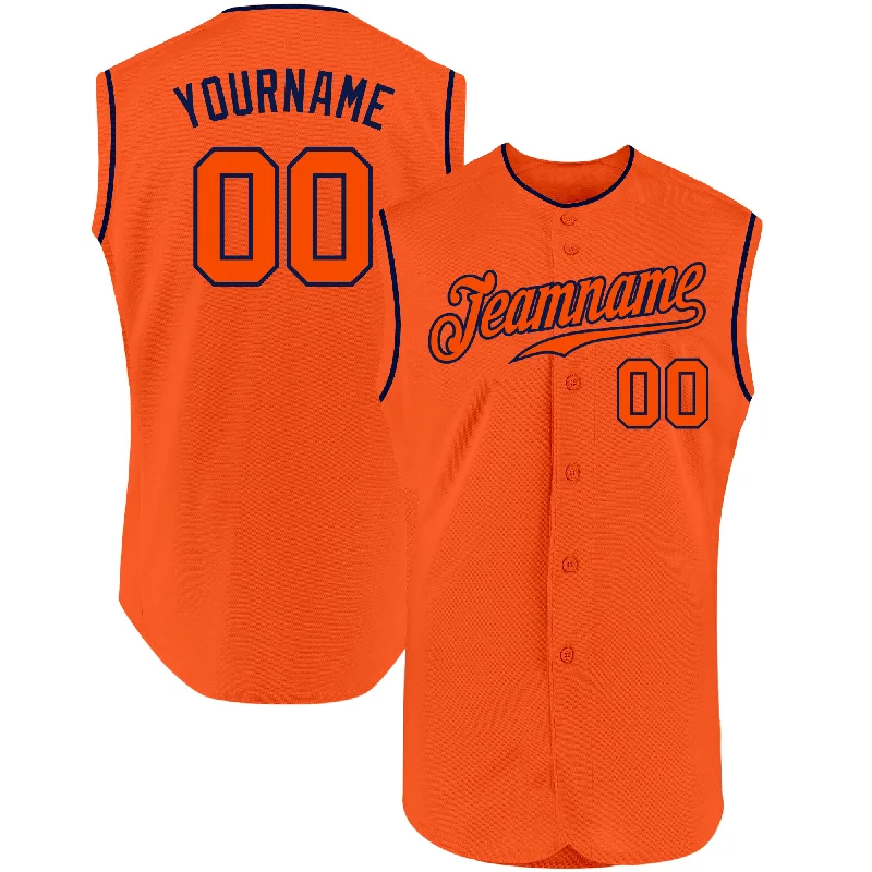 Baseball Jersey for Personalized Jerseys for School Teams-Custom Orange Orange-Navy Authentic Sleeveless Baseball Jersey