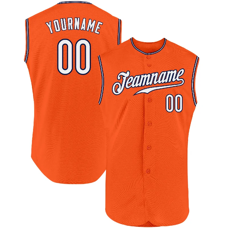 Baseball Jersey for Team Gear for School Baseball Teams-Custom Orange White-Navy Authentic Sleeveless Baseball Jersey