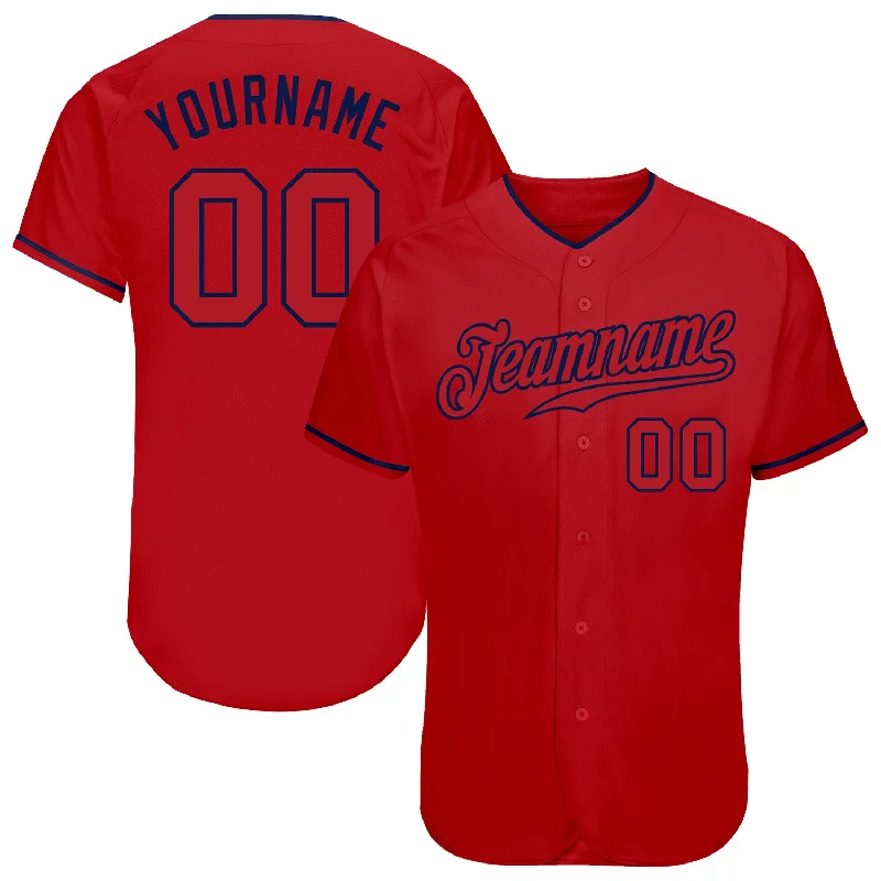 Baseball Jersey for Custom Jerseys for School Teams-Custom Red Red-Navy Authentic Baseball Jersey