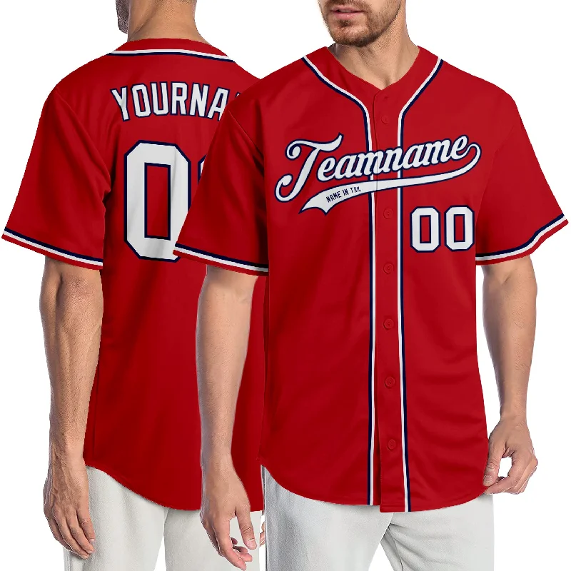 Baseball Jersey for Customizable Fan Apparel-Custom Red White-Navy Authentic Baseball Jersey