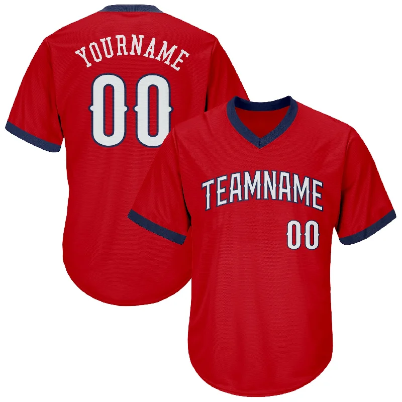 Baseball Jersey for School Baseball Team Jerseys-Custom Red White-Navy Authentic Throwback Rib-Knit Baseball Jersey Shirt