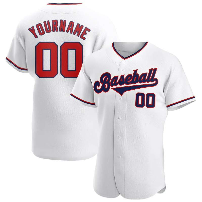 Baseball Jersey for Personalized Baseball Team Wear-Custom White Red-Navy Authentic Baseball Jersey