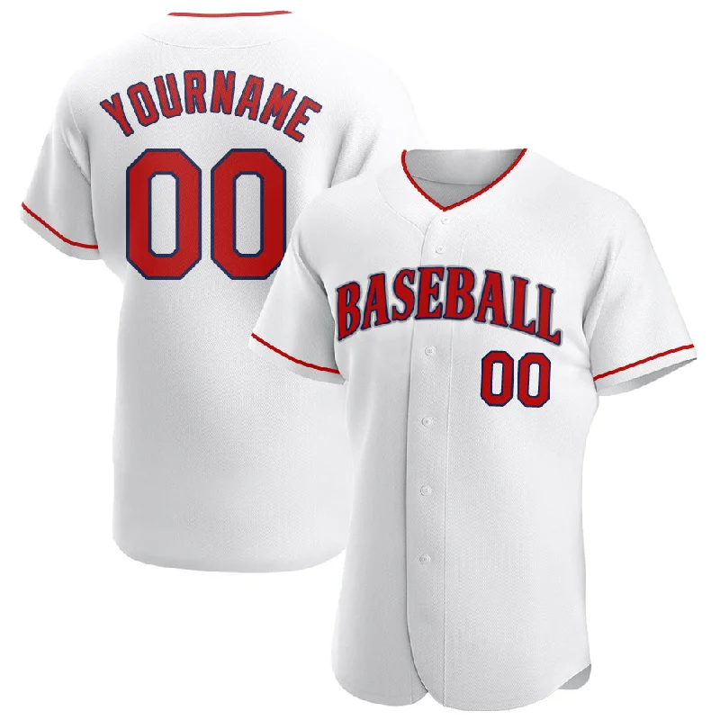 Baseball Jersey for Custom Fan Apparel for Local Teams-Custom White Red-Navy Authentic Baseball Jersey