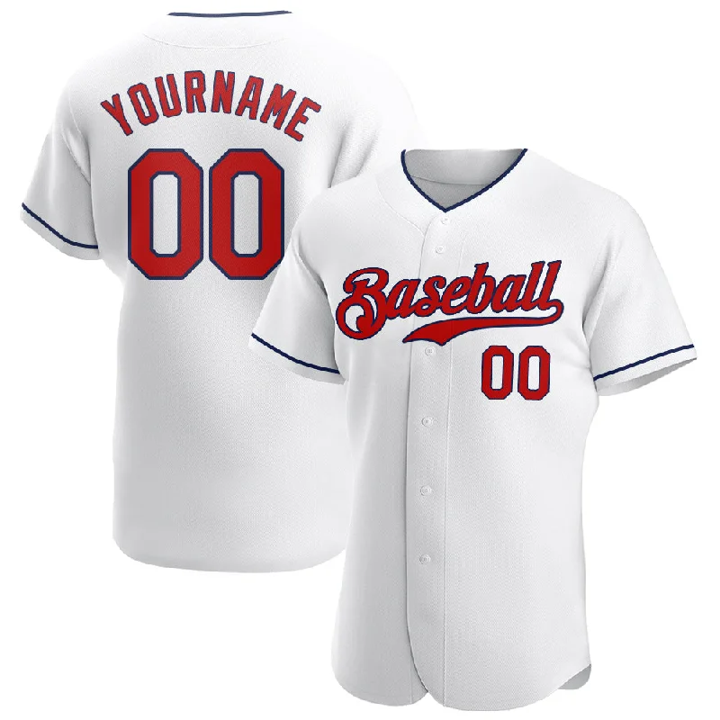 Baseball Jersey for Baseball Supporter Merchandise-Custom White Red-Navy Authentic Baseball Jersey