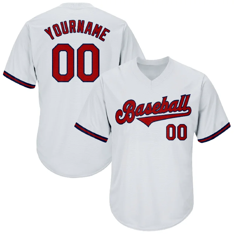 Baseball Jersey for Group Sports Apparel-Custom White Red-Navy Authentic Throwback Rib-Knit Baseball Jersey Shirt