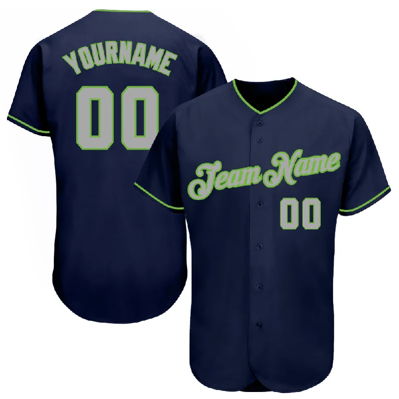 Baseball Jersey for Gift Ideas for Baseball Fans-Custom Navy Gray-Neon Green Authentic Baseball Jersey Jersey