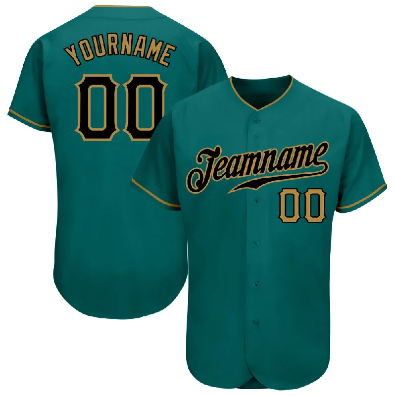 Baseball Jersey for High School Baseball Gear-Custom Teal Black-Old Gold Authentic Baseball Jersey