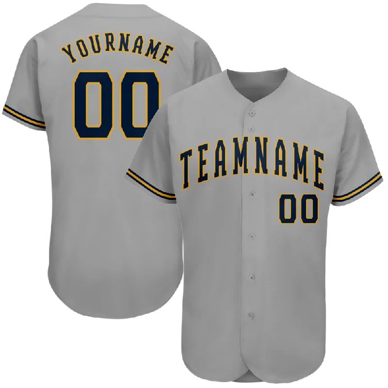 Baseball Jersey for Tournament Apparel-Custom Gray Navy-Old Gold Authentic Baseball Jersey