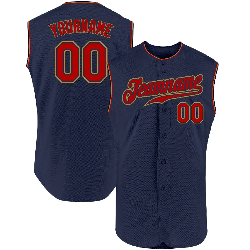 Baseball Jersey for Fun Family Baseball Events-Custom Navy Red-Old Gold Authentic Sleeveless Baseball Jersey