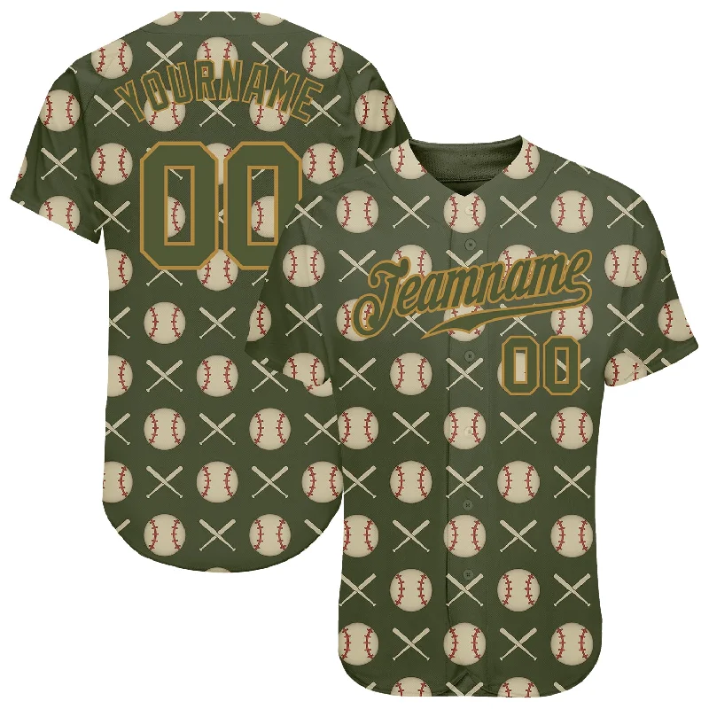 Baseball Jersey for Tournament Apparel-Custom Olive Olive-Old Gold 3D Pattern Design Authentic Salute To Service Baseball Jersey