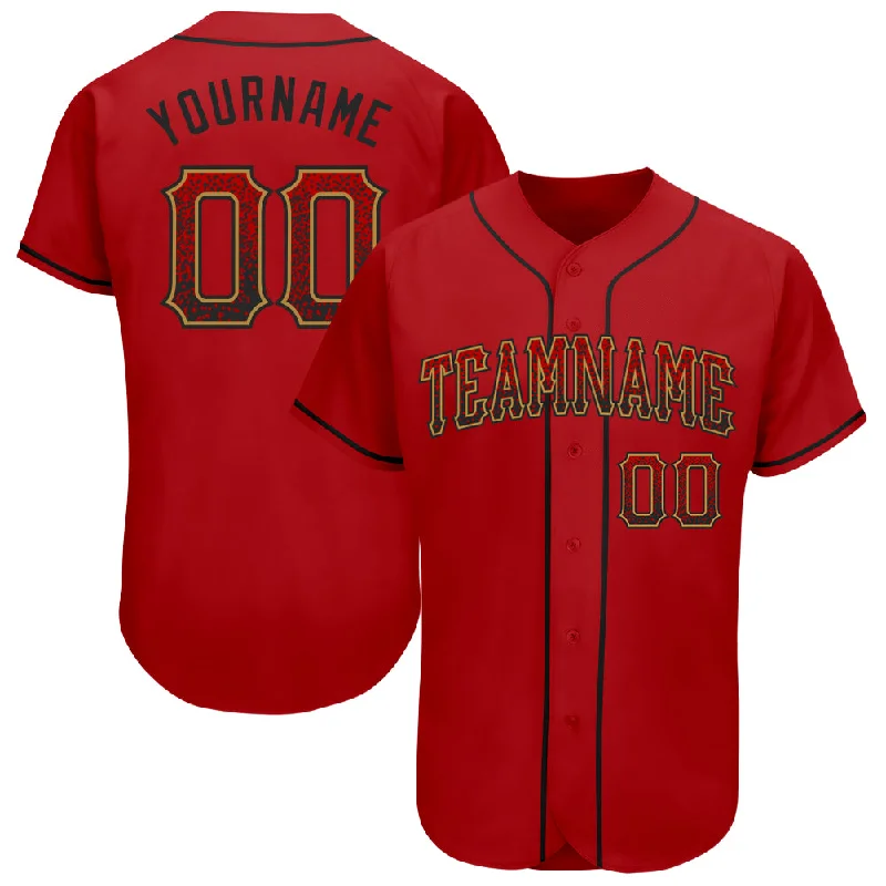 Baseball Jersey for Customized Baseball Fan Apparel-Custom Red Black-Old Gold Authentic Drift Fashion Baseball Jersey