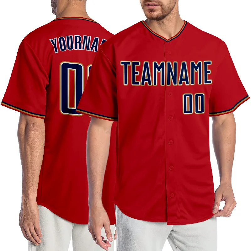 Baseball Jersey for International Baseball Fans-Custom Red Navy-Old Gold Authentic Baseball Jersey