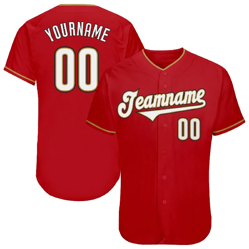 Baseball Jersey for Baseball Supporter Merchandise for Fans-Custom Red White-Old Gold Authentic Baseball Jersey