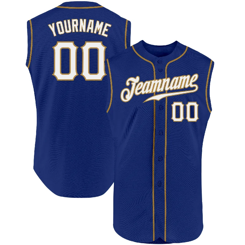 Baseball Jersey for Baseball Jerseys for Supporters-Custom Royal White-Old Gold Authentic Sleeveless Baseball Jersey