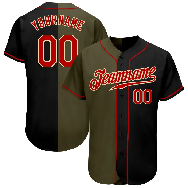 Baseball Jersey for Exclusive Baseball Team Apparel-Custom Black Red-Olive Authentic Split Fashion Baseball Jersey