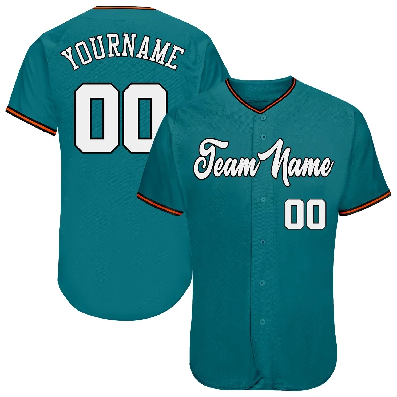 Baseball Jersey for Official Baseball Fan Gear-Custom Teal White-Orange Authentic Baseball Jersey