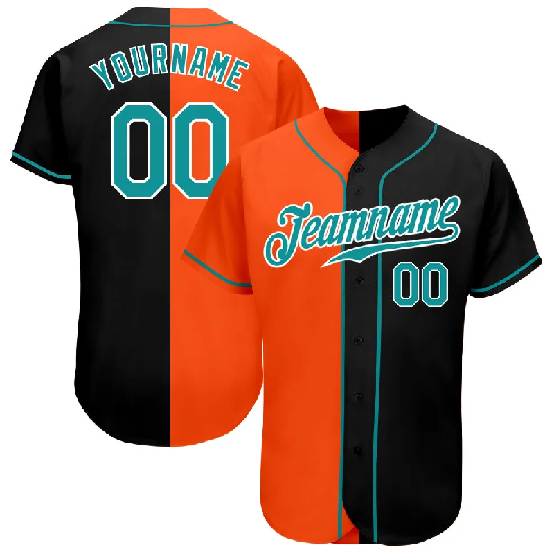 Baseball Jersey for Personalized Baseball Jerseys for Teams-Custom Black Teal-Orange Authentic Split Fashion Baseball Jersey