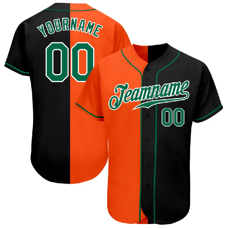 Baseball Jersey for Fun Baseball Apparel for Families-Custom Black Kelly Green-Orange Authentic Split Fashion Baseball Jersey