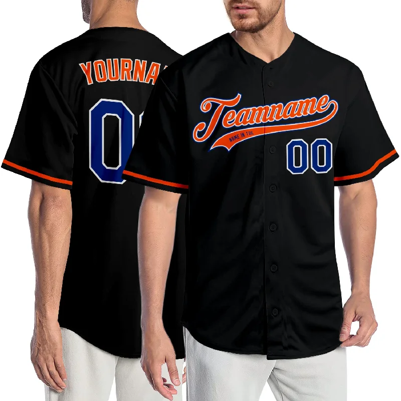 Baseball Jersey for Team Spirit Apparel-Custom Black Royal-Orange Authentic Baseball Jersey