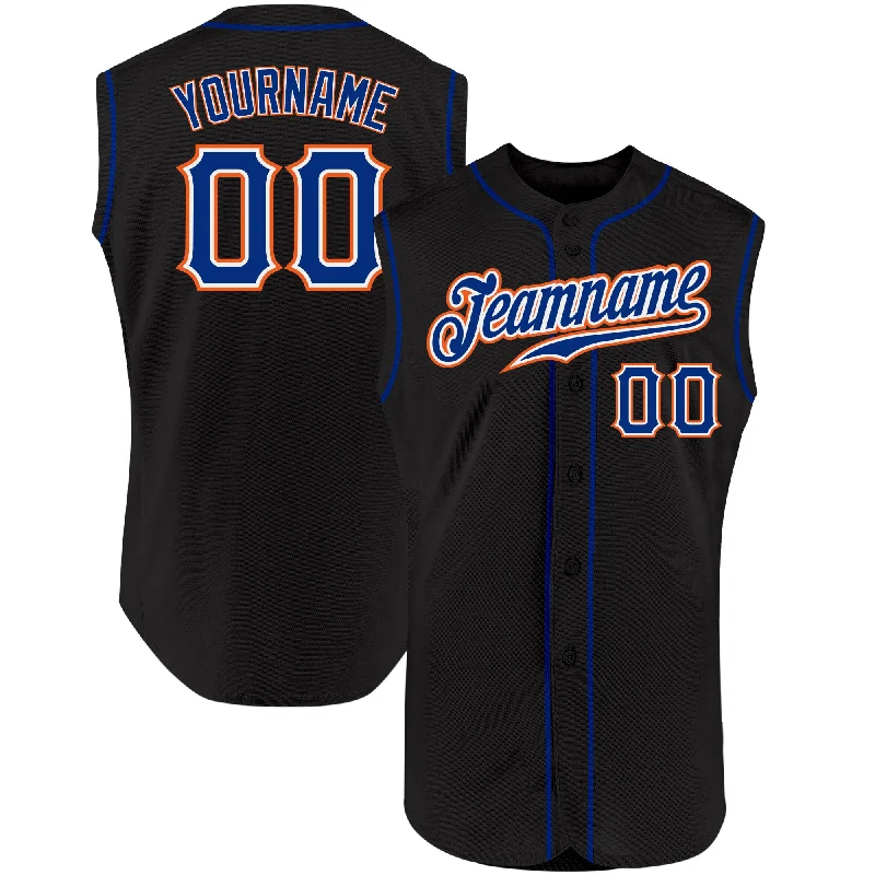 Baseball Jersey for Tournament Apparel-Custom Black Royal-Orange Authentic Sleeveless Baseball Jersey