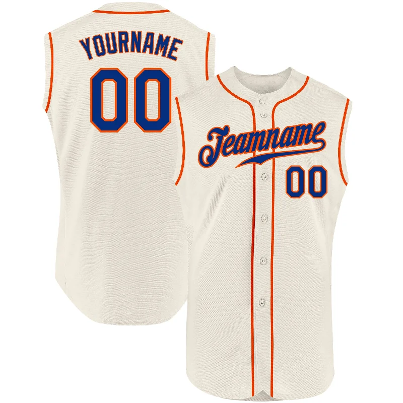 Baseball Jersey for Custom Jerseys for School Teams-Custom Cream Royal-Orange Authentic Sleeveless Baseball Jersey