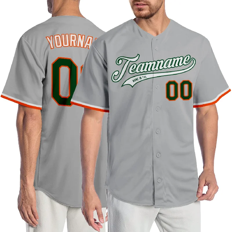 Baseball Jersey for Custom Team Numbers-Custom Gray Green-Orange Authentic Baseball Jersey