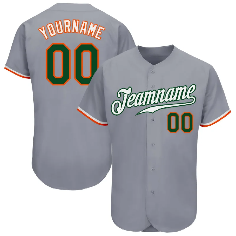 Baseball Jersey for Baseball League Apparel-Custom Gray Green-Orange Authentic Baseball Jersey