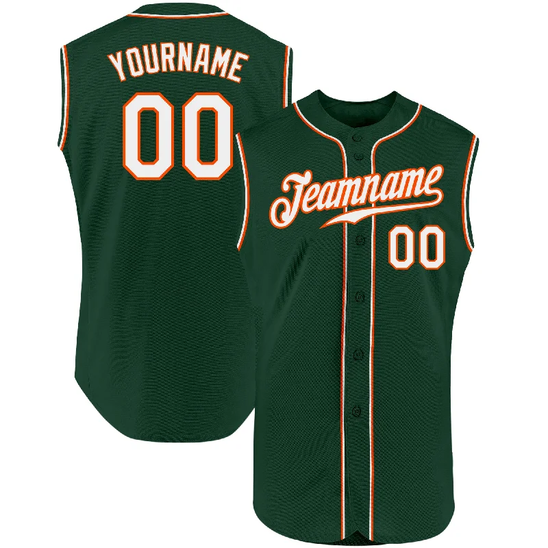 Baseball Jersey for Fan Apparel for College Baseball-Custom Green White-Orange Authentic Sleeveless Baseball Jersey