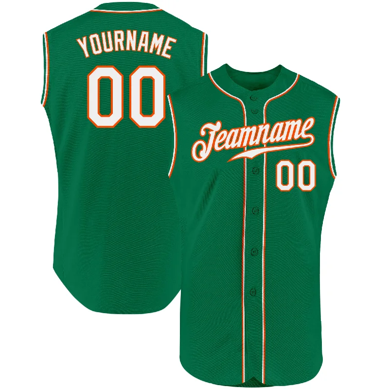 Baseball Jersey for Official Team Jerseys for Fans-Custom Kelly Green White-Orange Authentic Sleeveless Baseball Jersey